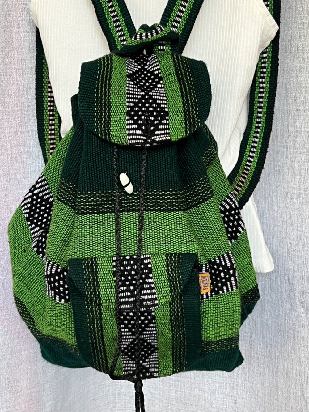 Pinzon Woven Boho Baja Backpack Green Mexican Drawstring
